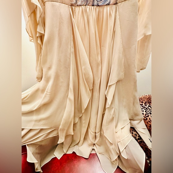 BCBGMAXAZRIA Nel Silk Embroidered Blush Romantic Asymmetrical Hem Midi Dress, XS - Picture 6 of 10